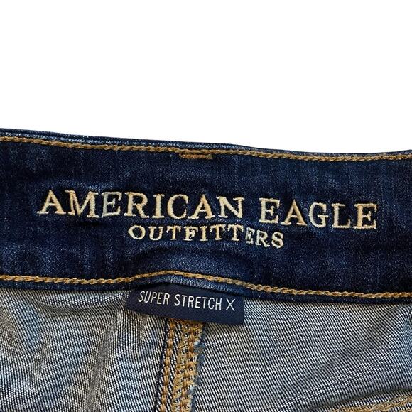 American Eagle Jeans Women Sz 16 Short Artist Flare Leg Distressed Stretch Boho - Picture 4 of 11